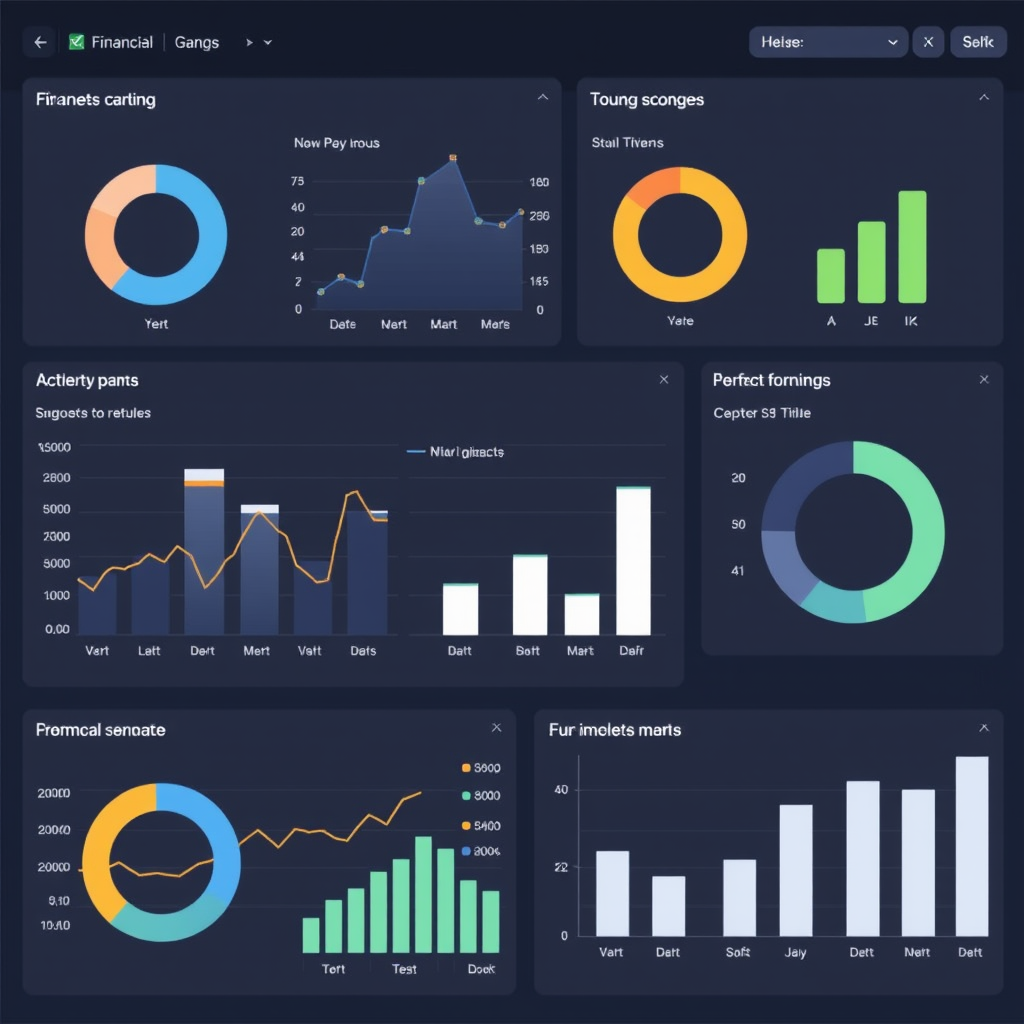 Moderne financiële analyse dashboard met grafieken, KPI's en prestatie-indicatoren voor bedrijfsplanning