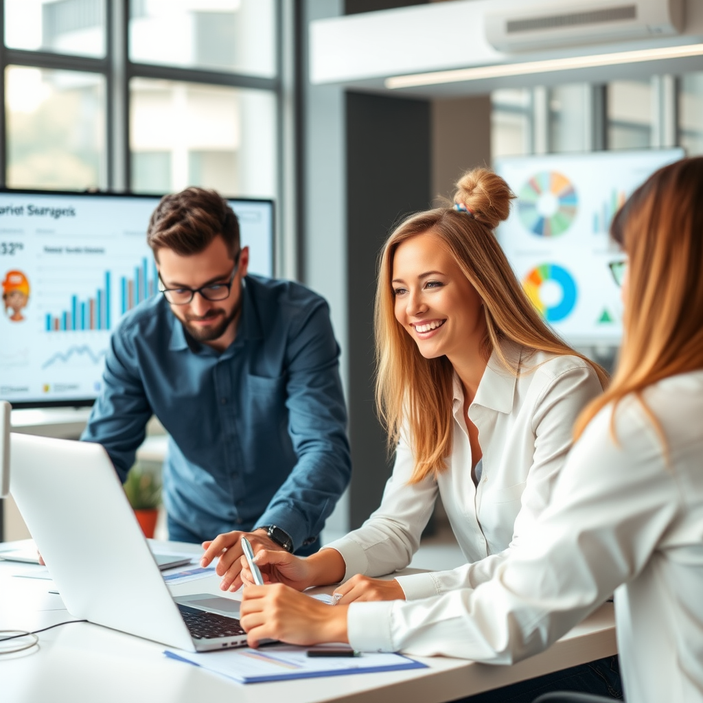 Marketing team werkt aan strategische campagnes met grafieken, doelgroepanalyse en digitale marketing dashboards op moderne werkplek