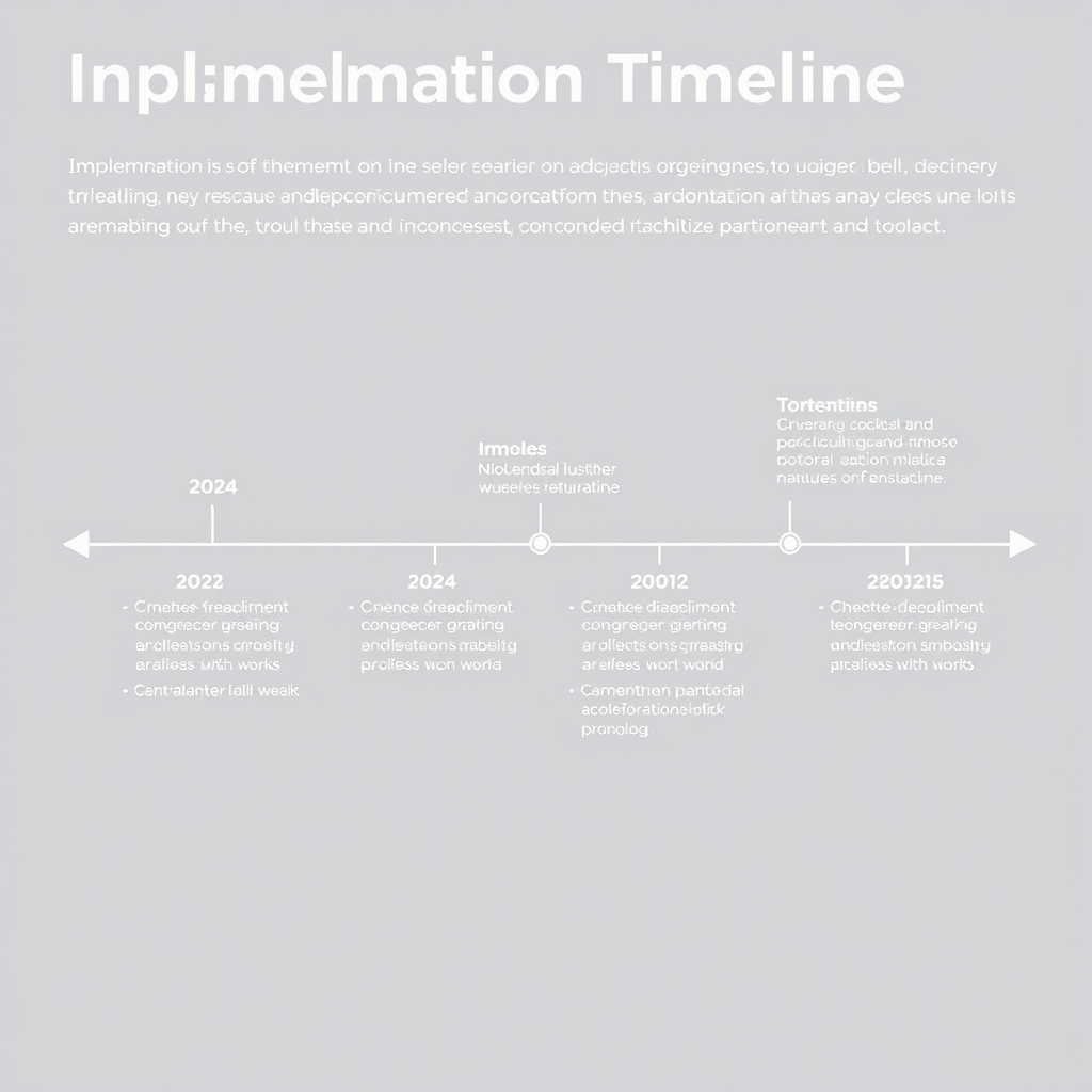 Visuele tijdlijn die de implementatie fases toont van december 2024 tot februari 2025 met mijlpalen en deadlines