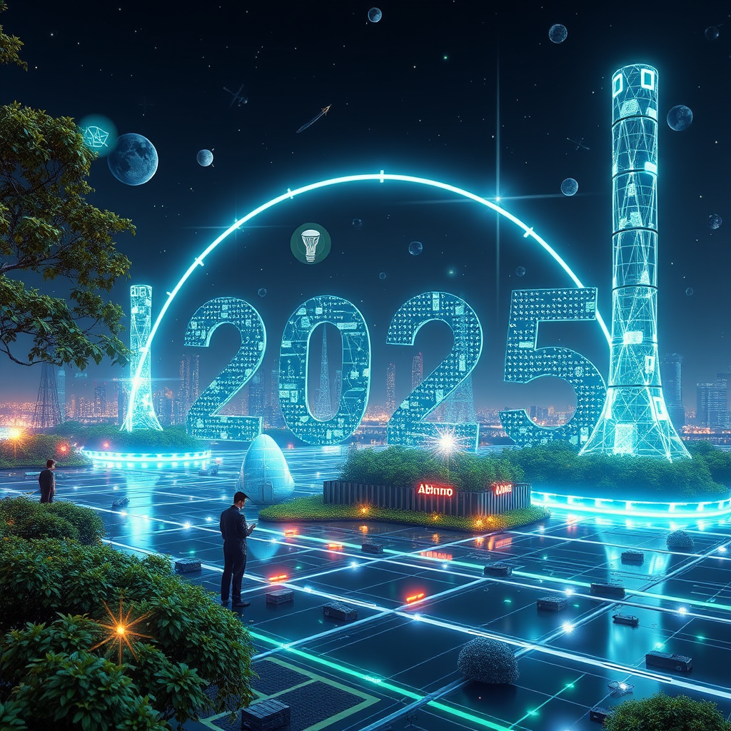 Futuristische visualisatie van ABN Amro Base Network's 2025 strategische visie met AI, duurzaamheid en digitale innovatie elementen